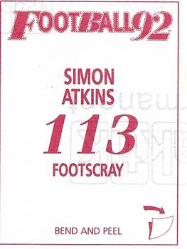 1992 Select AFL Stickers #113 Simon Atkins Back